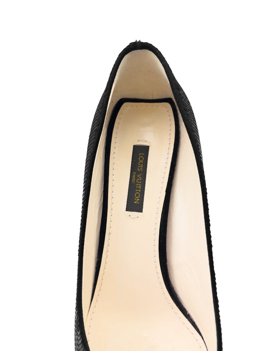 Black Sequin Pumps with Bows