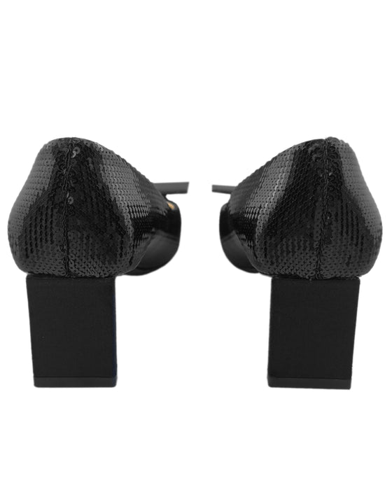 Black Sequin Pumps with Bows