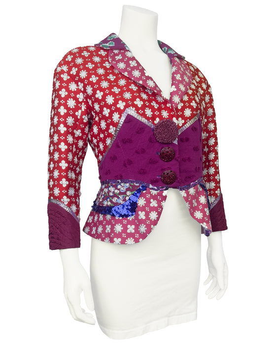 Pink and Red Brocade Patchwork Jacket