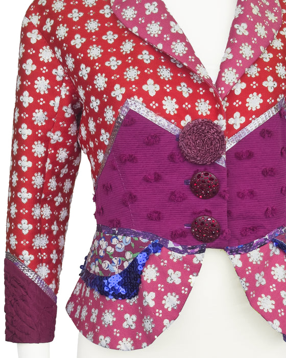 Pink and Red Brocade Patchwork Jacket