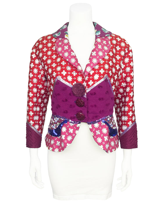 Pink and Red Brocade Patchwork Jacket
