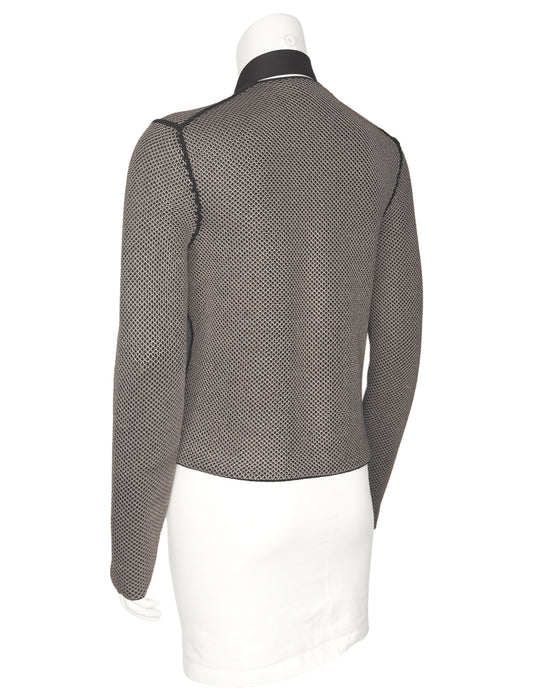 Beige & Black Waffle Knit Jacket with Bow