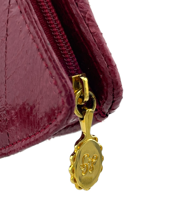Maroon Textured Leather Lip Clutch