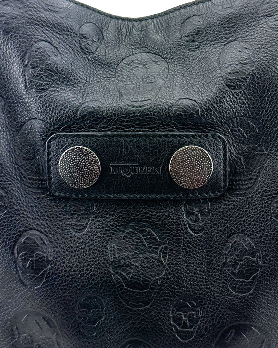 Black Leather Skull Embossed De Manta Tote Bag