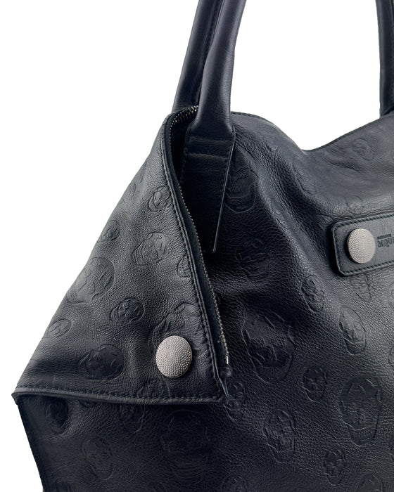 Black Leather Skull Embossed De Manta Tote Bag