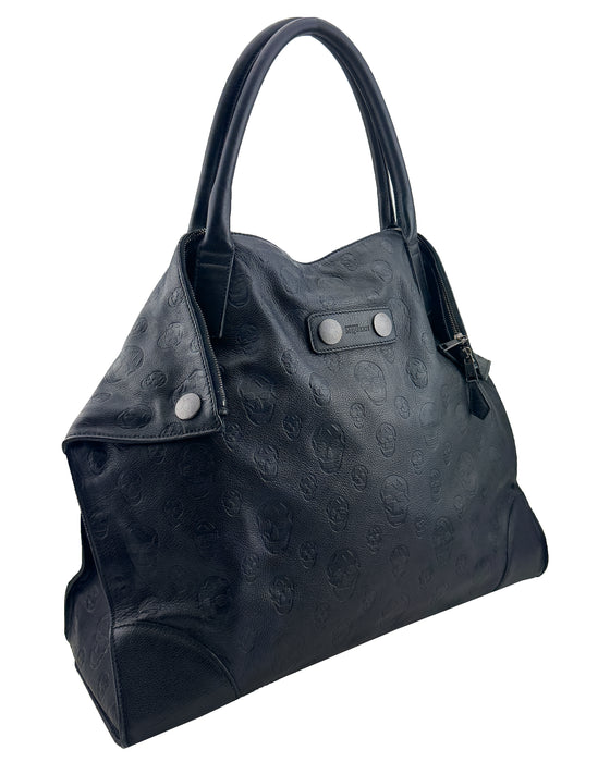 Black Leather Skull Embossed De Manta Tote Bag