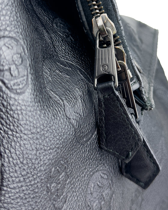 Black Leather Skull Embossed De Manta Tote Bag