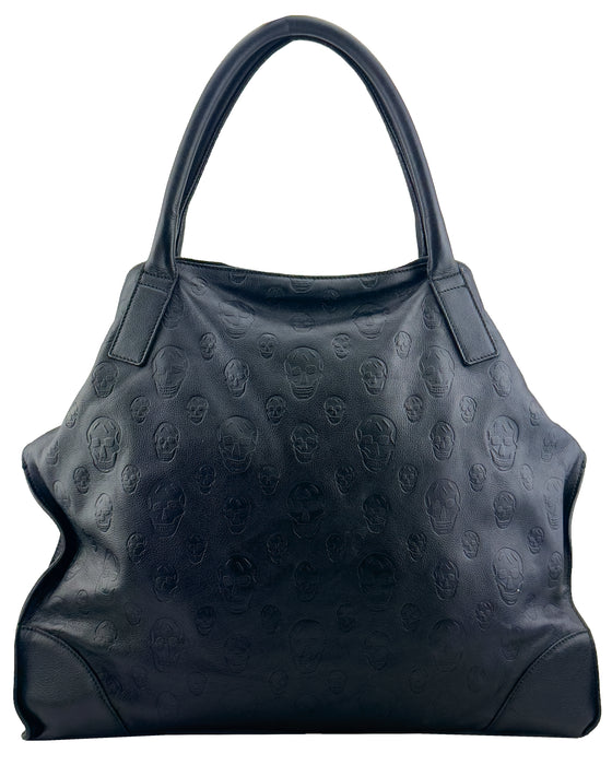 Black Leather Skull Embossed De Manta Tote Bag