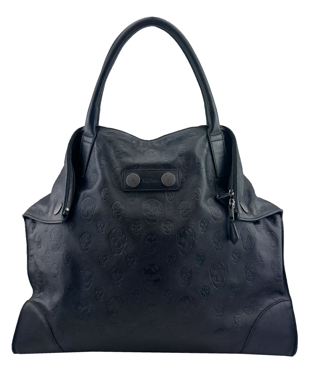 Black Leather Skull Embossed De Manta Tote Bag – Vintage Couture