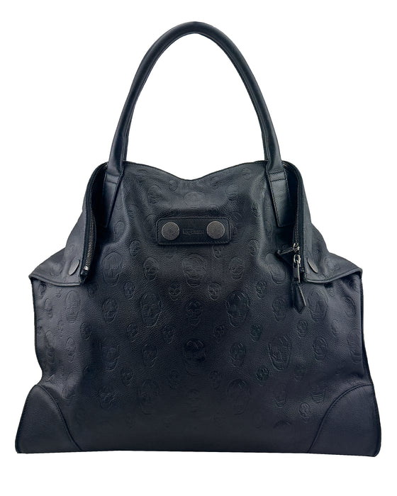 Black Leather Skull Embossed De Manta Tote Bag