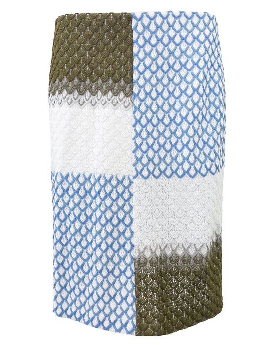 Blue, White, and Green Dress and Cardigan Ensemble