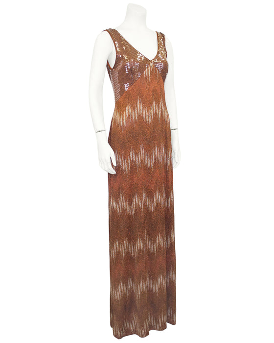 Bronze Sequin & Knit Gown with Shawl