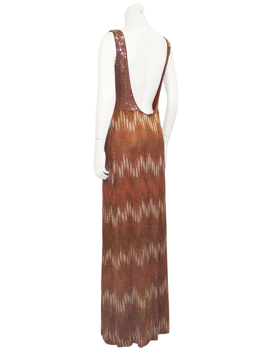 Bronze Sequin & Knit Gown with Shawl