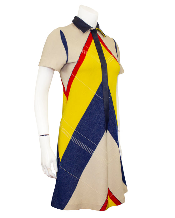 Yellow, Blue and Red Chevron Collared Shift Dress