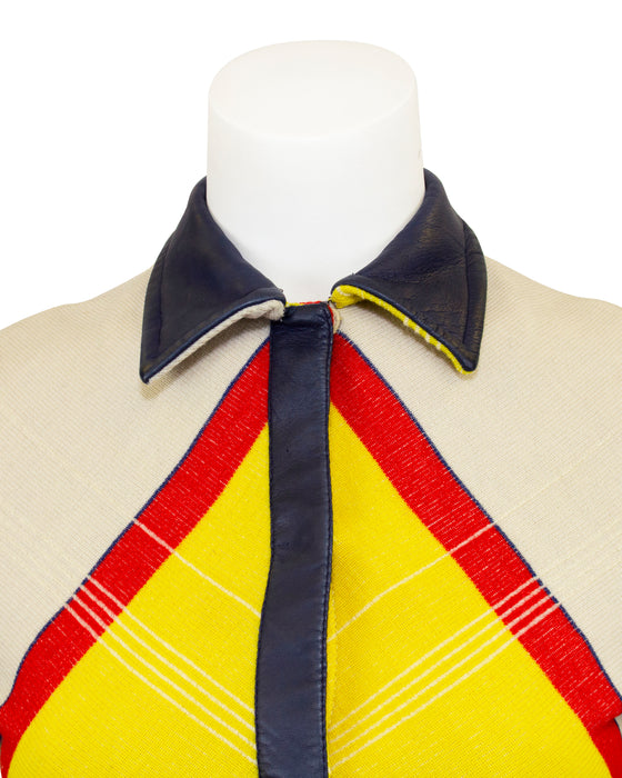 Yellow, Blue and Red Chevron Collared Shift Dress