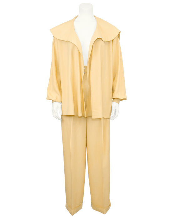 Beige Silk Jacket and Trouser Ensemble