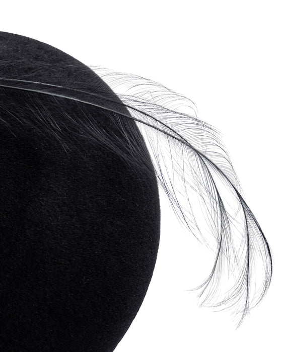 Black Felt Saucer Hat with Feathers