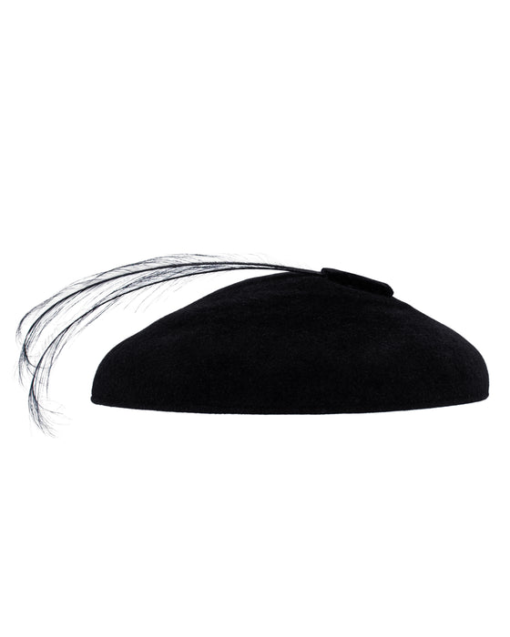 Black Felt Saucer Hat with Feathers
