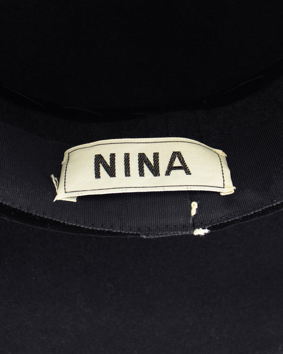 Black Felt Saucer Hat with Feathers
