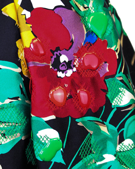 Black, Green, Red and Yellow Floral Silk Skirt