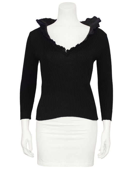 Black Sweater with Pleated Collar