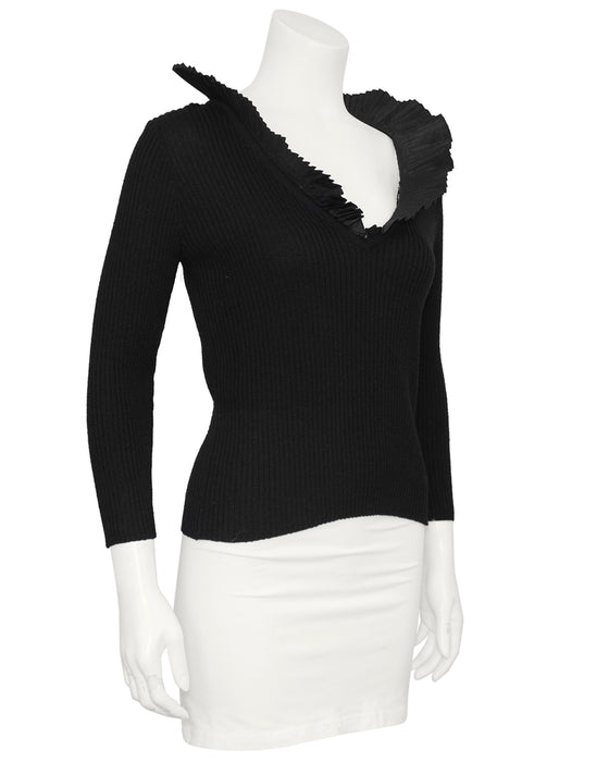 Black Sweater with Pleated Collar