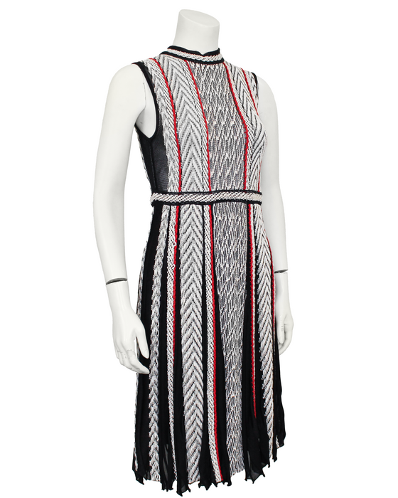 Black, White and Red Knit Dress & Jacket Ensemble