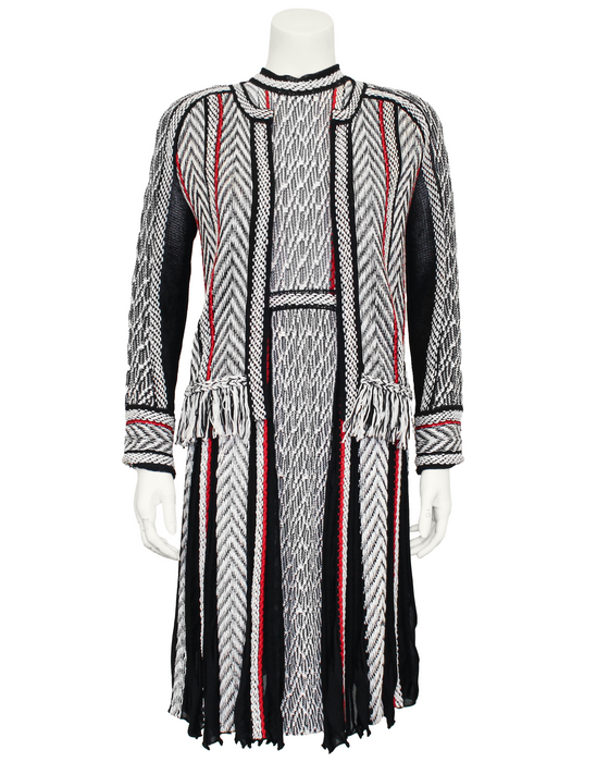Black, White and Red Knit Dress & Jacket Ensemble