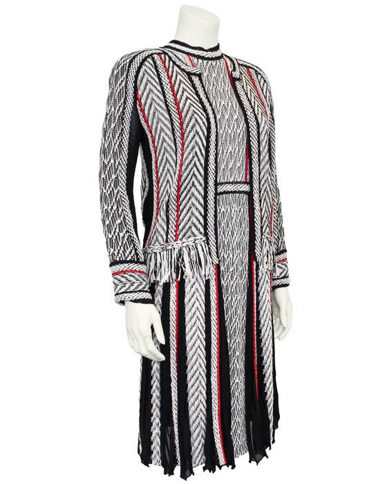 Black, White and Red Knit Dress & Jacket Ensemble