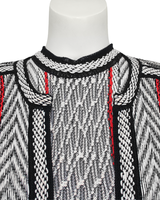 Black, White and Red Knit Dress & Jacket Ensemble