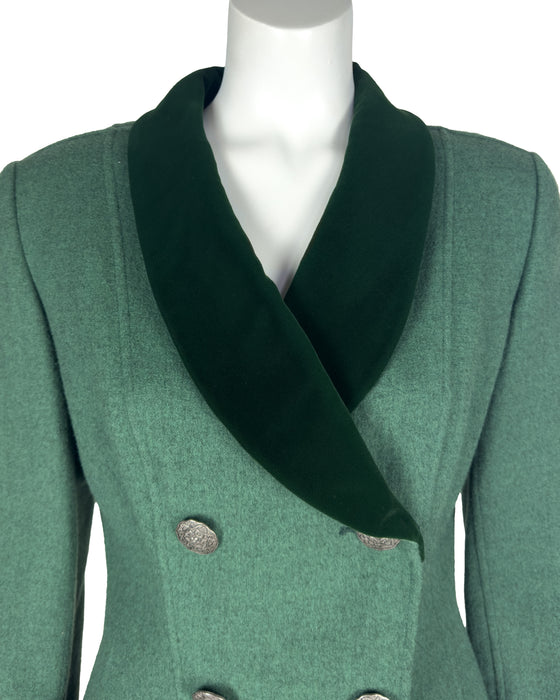 Green Wool and Velvet Skirt Suit