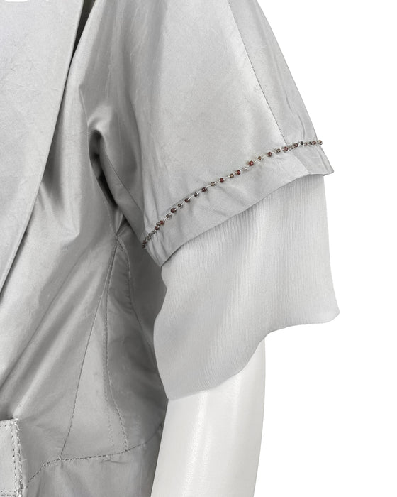 Grey Jewel Embellished Silk Taffeta Peplum Top