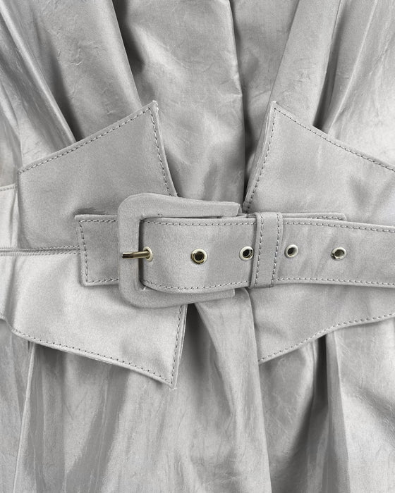 Grey Jewel Embellished Silk Taffeta Peplum Top