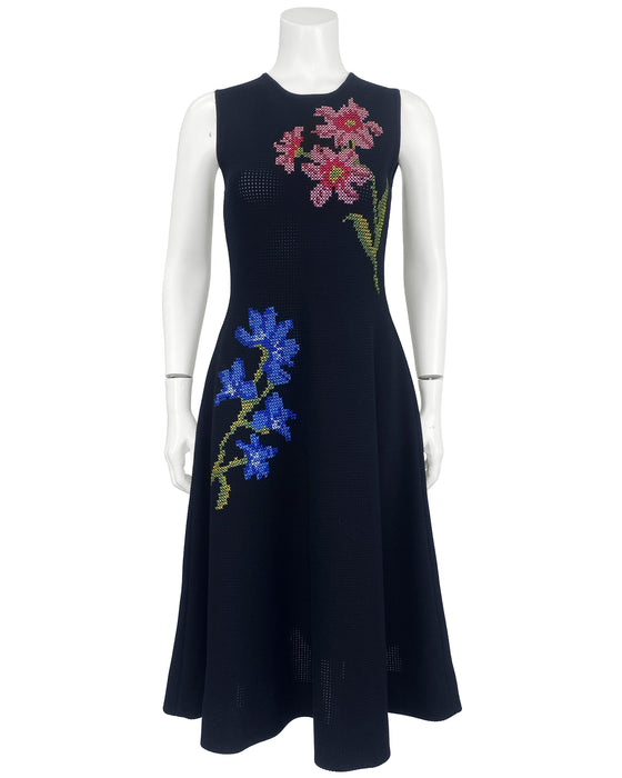 Black Knit Dress With Cross Stitch Details