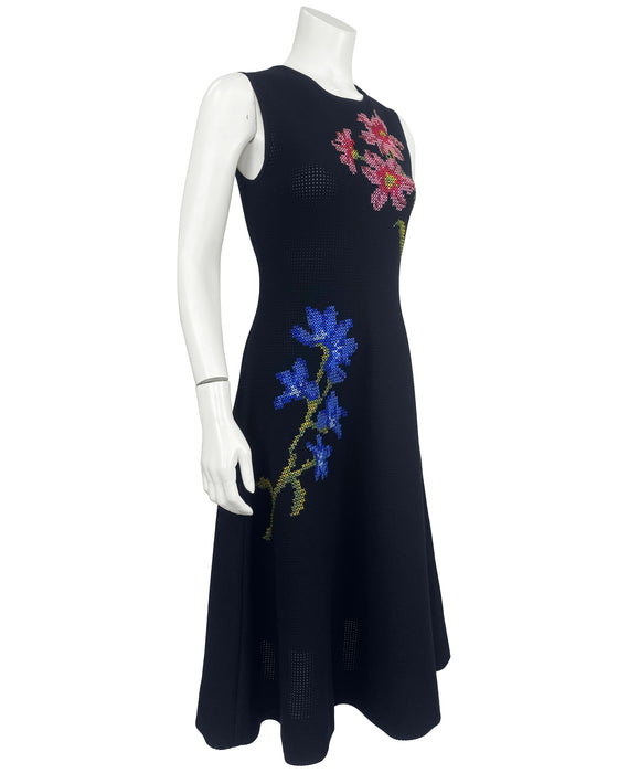Black Knit Dress With Cross Stitch Details