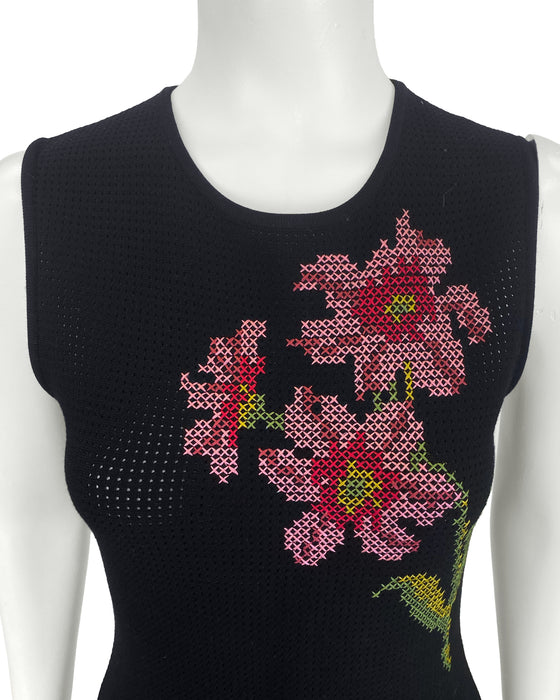 Black Knit Dress With Cross Stitch Details