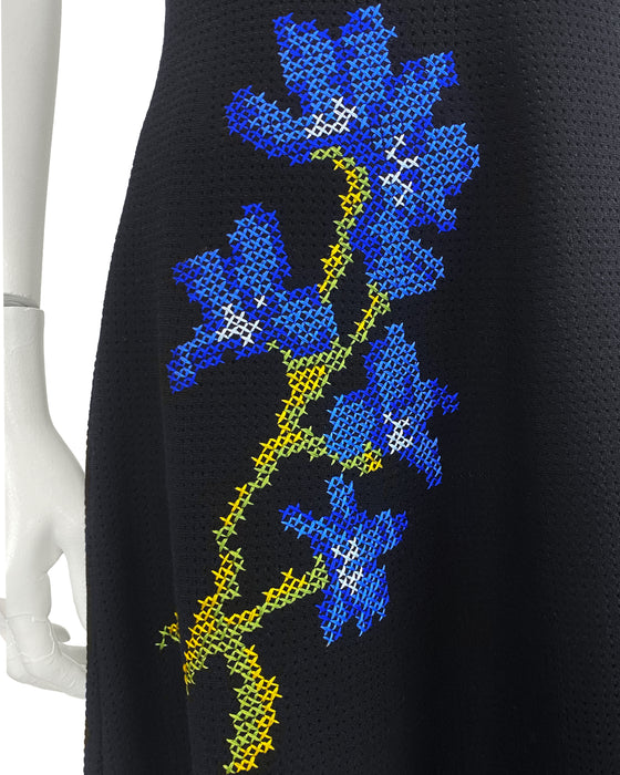 Black Knit Dress With Cross Stitch Details