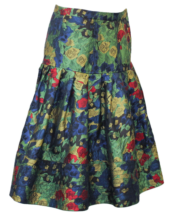 Green and Blue Floral Flared Skirt