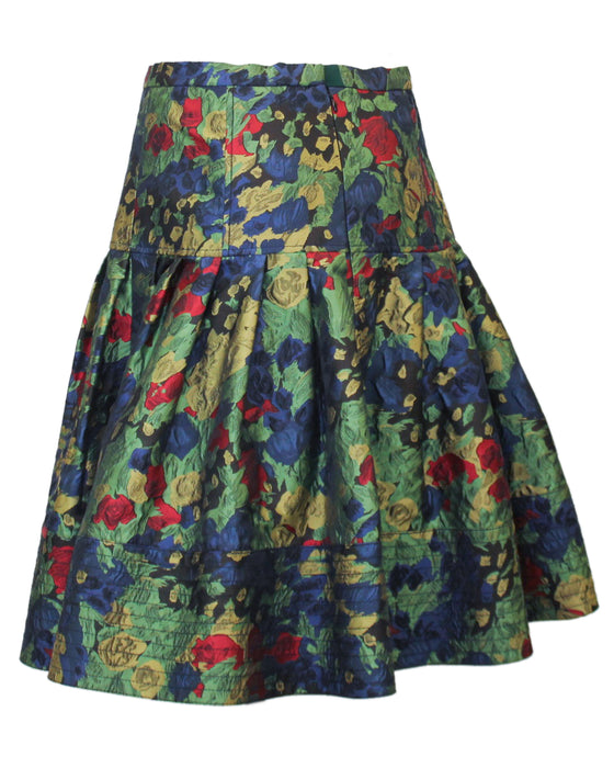 Green and Blue Floral Flared Skirt