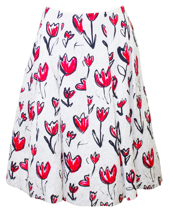 White and Red Tulip Printed Skirt