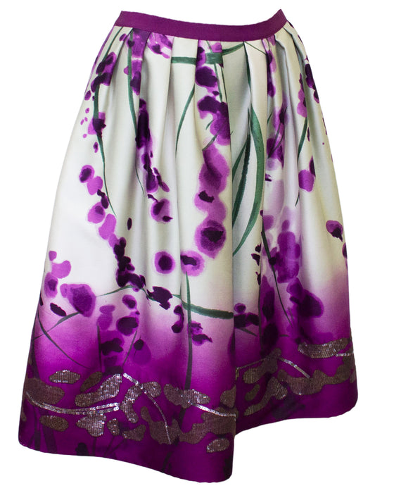 Purple Silk Watercolor Flower Skirt