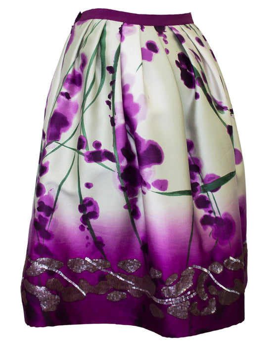 Purple Silk Watercolor Flower Skirt