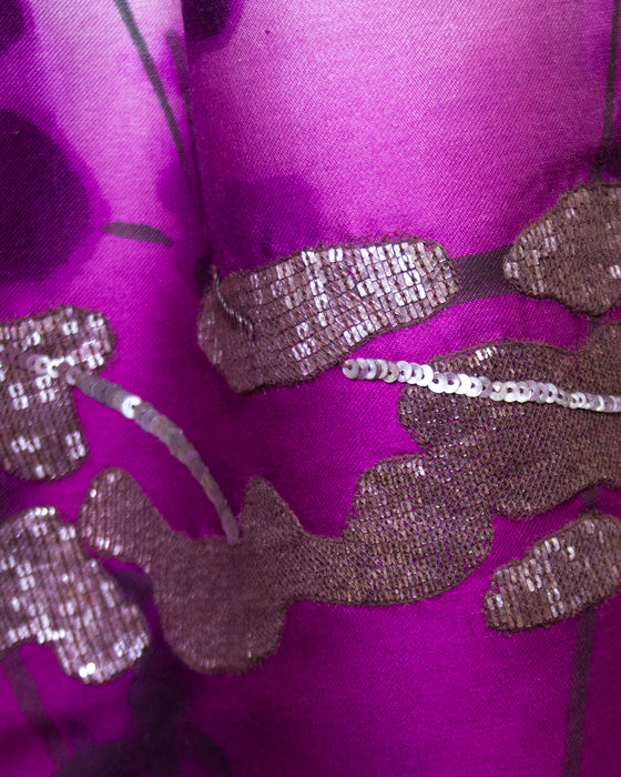 Purple Silk Watercolor Flower Skirt