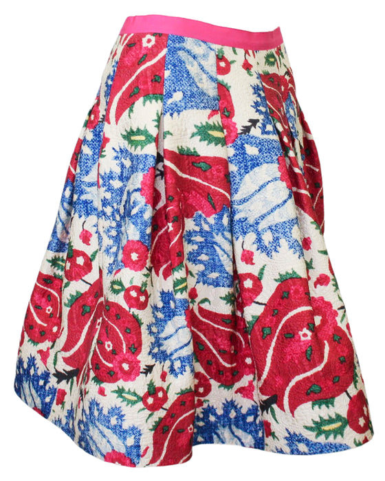Red and Blue Floral Print Skirt
