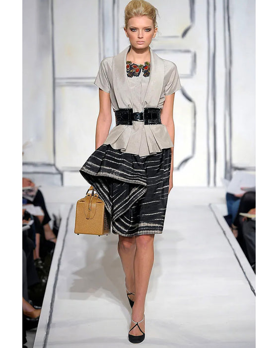 Grey Jewel Embellished Silk Taffeta Peplum Top