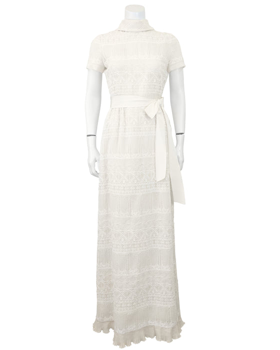 White Crewel Embroidery Maxi Dress
