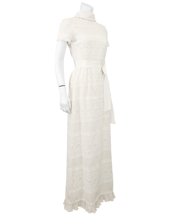 White Crewel Embroidery Maxi Dress