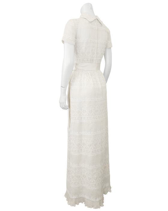 White Crewel Embroidery Maxi Dress