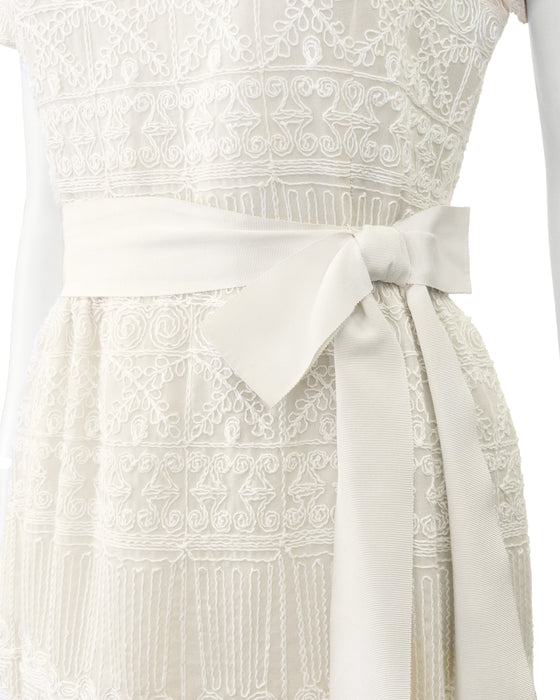 White Crewel Embroidery Maxi Dress