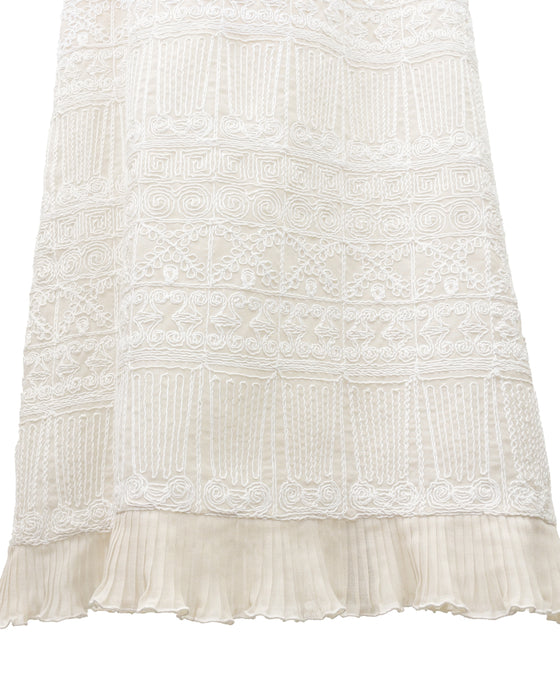 White Crewel Embroidery Maxi Dress